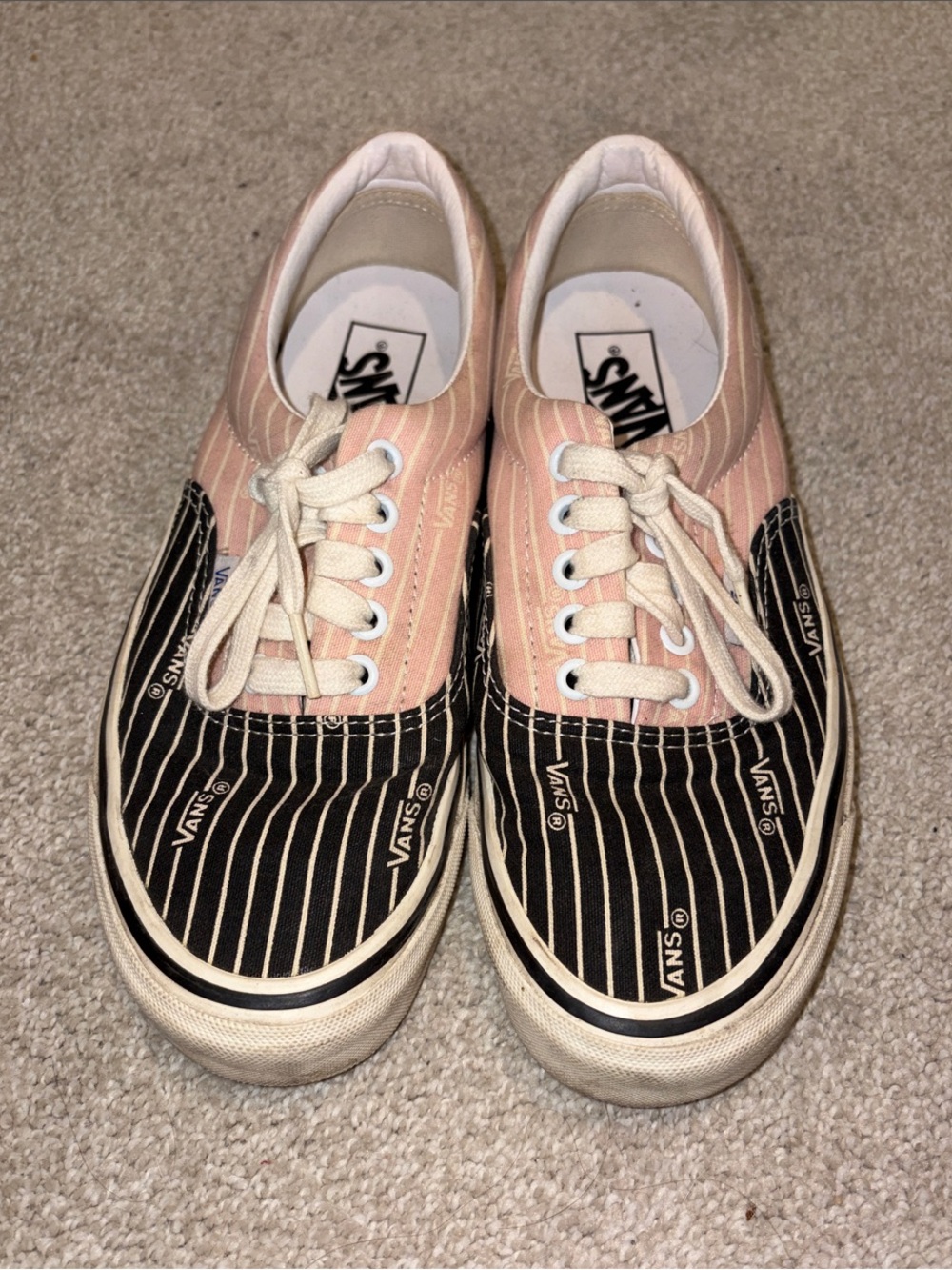 Vans 95 Women’s Pink and Black Pinstripe Low-Top Sneakers